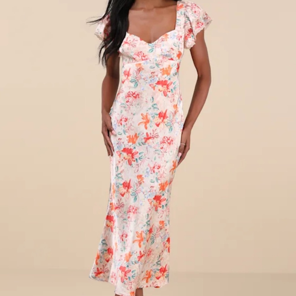 Lulu's Pink and Green Flutter Sleeve Midi Sundress
